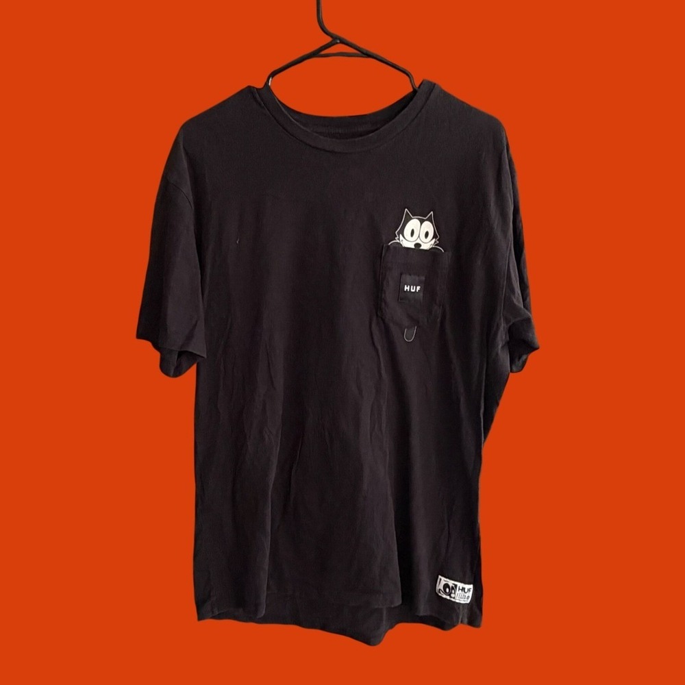 HUF Felix the Cat Pocket T-Shirt Mens XL Black Skate Streetwear Graphic Tee